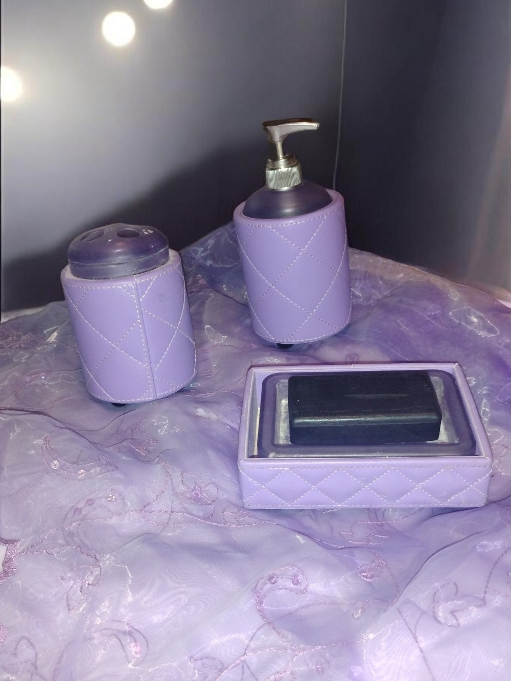 Lavender Quilted 4-Piece Bath Accessory And Curtain Valance Set by Seventeen